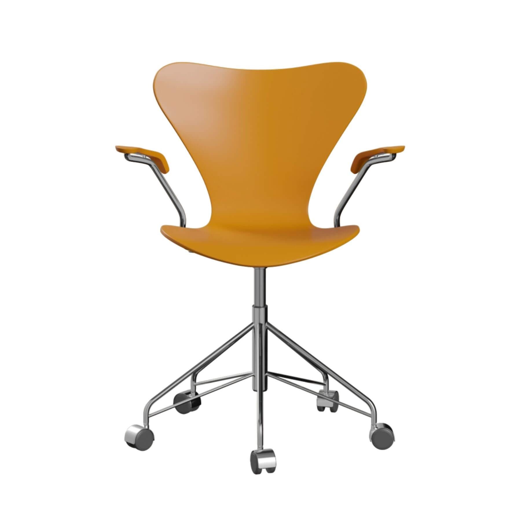 Fritz Hansen Series 7 Swivel Armchair Lacquered Veneer Burnt Yellow Orange Designer Furniture From Holloways Of Ludlow