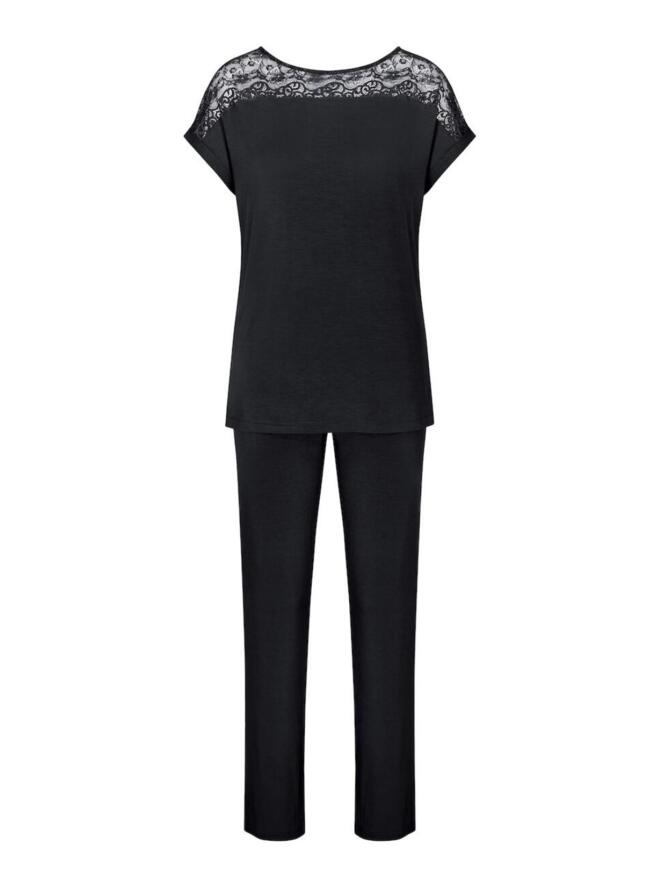 The Amourette range at Triumph brings this super soft floaty pyjama set to the forefront of your nightwear collection. Designed with minimal detailing, this set is a non-restricting design to provide you with excellent comfort during sleep. The top features a round neckline with lace inserts for added elegance. They have been designed to fit your body loosely with movement and maximum comfort in mind, with long and straight legs, finished with an elasticated waistband.  Practical and comfortable design Round neckline Lace detailing Loose-fitting for comfort Long, straight legs Elastic waistband Top and trouser set Composition: 95% Viscose &pipe; 5% Elastane Listed in UK sizes  48225-87686 10202419 Pyjamas
