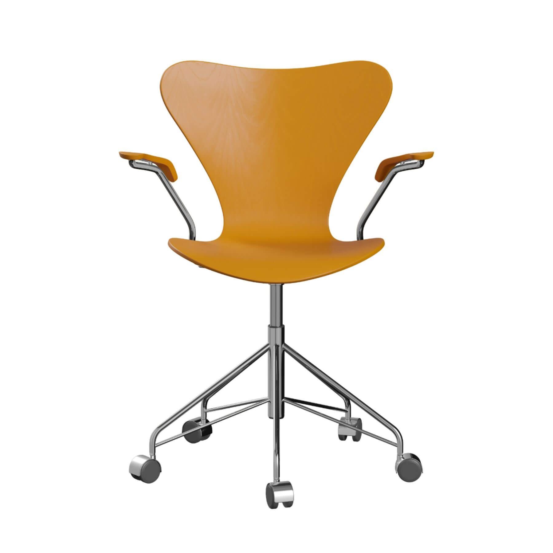 Fritz Hansen Series 7 Swivel Armchair Coloured Veneer Burnt Yellow Orange Designer Furniture From Holloways Of Ludlow