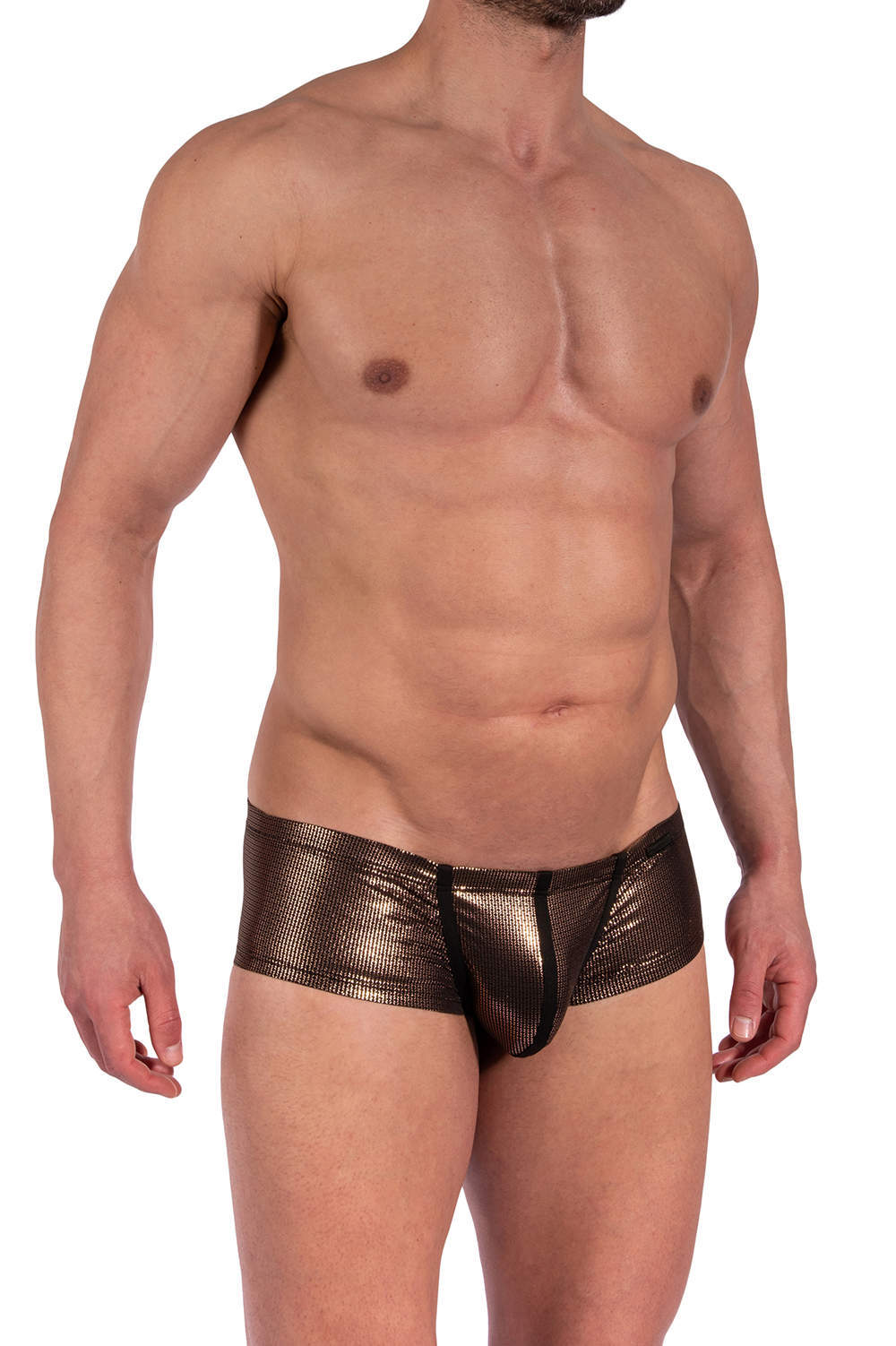 Manstore M2366 Hot String Pants men’s pouch underwear with a cheeky mini thong below. Shop sexy male hipsters in glistening metallic. Ship worldwide