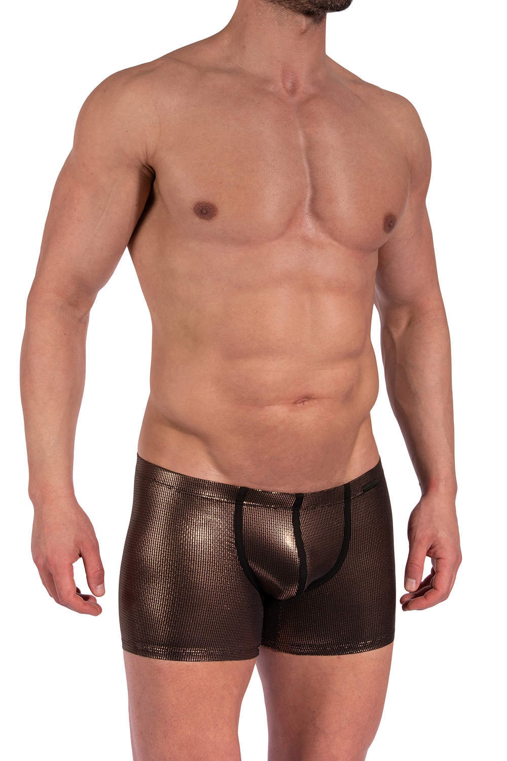 Manstore M2366 Hip Boxer men’s pouch underwear shorts with a longer leg. Shiny metallic male trunk briefs with an enhancing cup pouch. Shop online