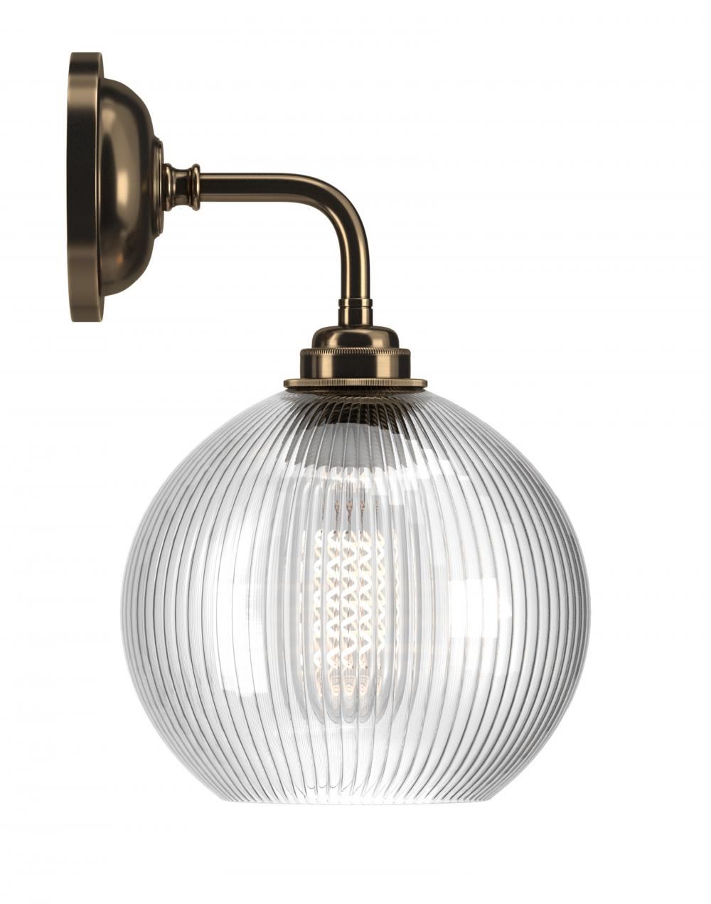 Hereford Globe Wall Light Skinny Ribbed Antique Brass