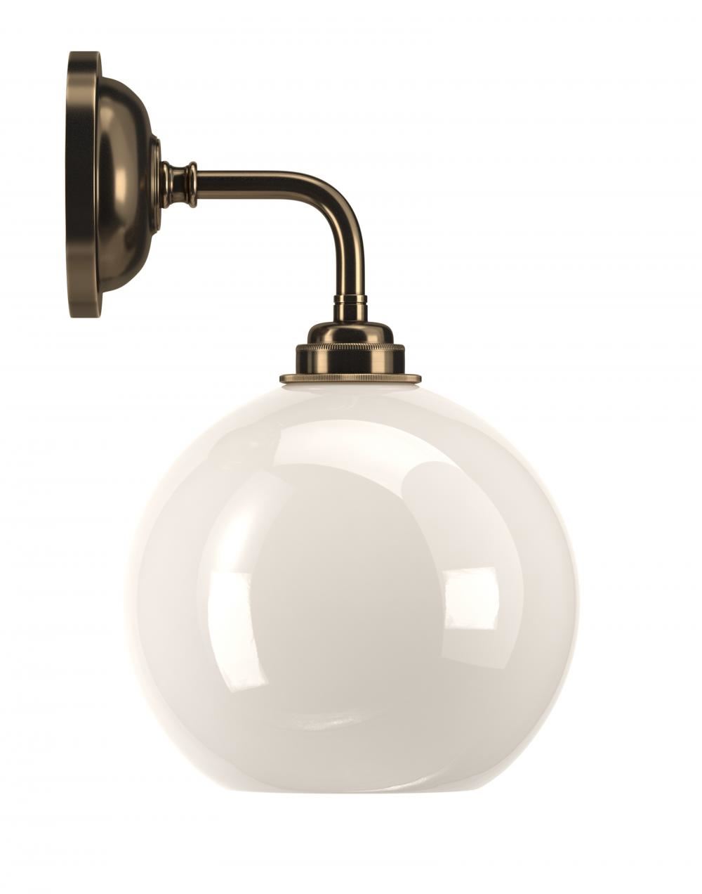 Hereford Globe Wall Light White Antique Brass