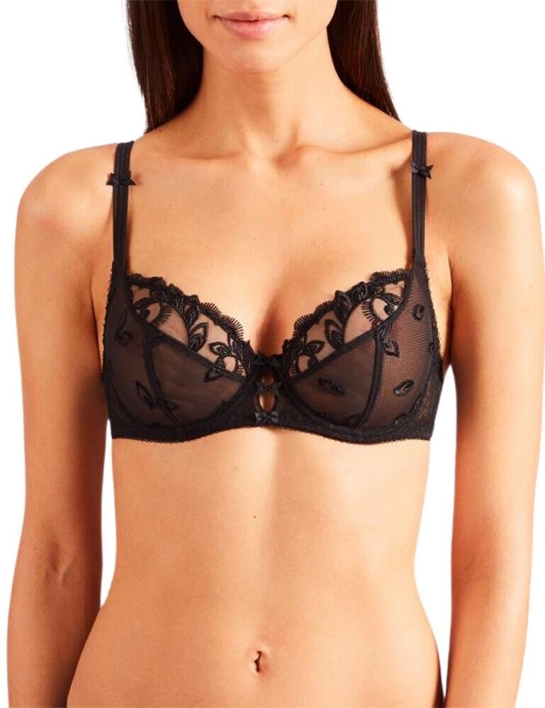 The Au Bal de Flore collection combines Aubades French chic style with Art Deco-inspired embroidery for ultra-feminine sophisticated designs. This three quarter cup bra made from the finest tulle boasts feminine floral embroidery while cut-up features add a touch of a seductive suggestion. Non-padded cups offer comfort whilst the vertical seams create uplift combined with the support from the underwiring. Adjustable straps allow for an individual fit. Complete your look with matching items available from the Au Bal de Flore range from Aubade.  Floral embroidery Three quarter cup shape Cut-out sexy detail Adjustable straps for a unique fit Underwired cup for support Non-padded for comfort Composition: 78% Polyamide &pipe; 22% Elastane  Listed in UK sizes  48708-88406-1171796 OF15 Three Quarter Cup Bra