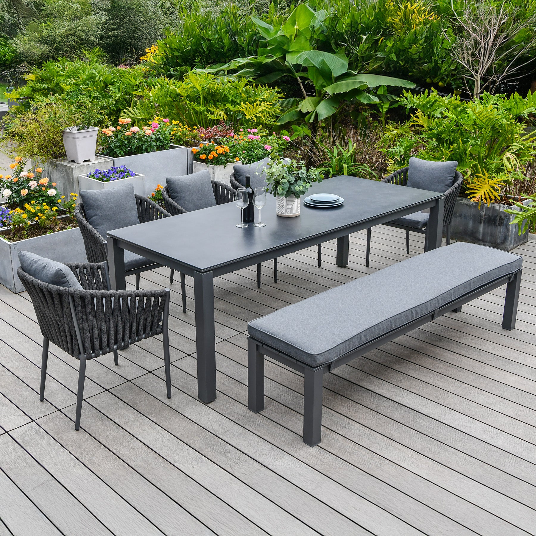 Bracken Outdoors Maldives Rope Aluminium 8 Seat Rectangular Garden Dining Bench and...