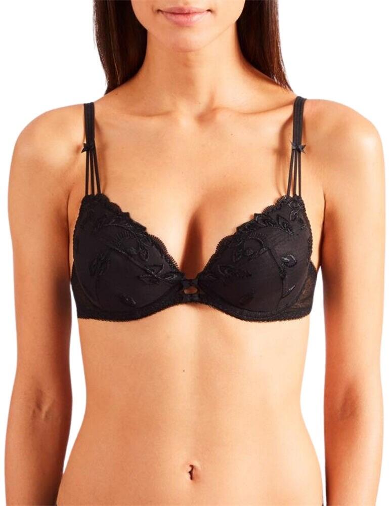 Au Bal de Flore by Aubade focuses on combining seduction and femininity, the collection blends floral embroidery and soft tulle with sexy designs for the utmost sophisticated range. This plunge bra is low cut creating a revealing cleavage and the removable push-up padding gives you the option to emphasise your bust. Feminine floral embroidery adorns the cups and the transparent tulle back produces an elegant seductive style. Fine spaghetti straps join the adjustable straps allowing for a comfortable unique fit. Matching items available from the Au Bal de Flore range by Aubade to the completed look.  Feminine lace and floral embroidery Soft spotted tulle back Plunge cup shape Removable push-up padding Adjustable straps for individual fit Composition: 78% Polyamide &pipe; 22% Elastane Listed in UK sizes  48710-88409-1171773 OF18 Plunge Bra
