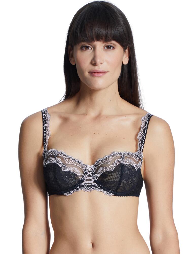 The Soleil Nocturne collection from Aubade produces ultra-seductive designs which use premium floral lace and embroidered tulle. This half cup bra has a push-up design that emphasises your cleavage combined with the tulle panel cups that show a hint of skin for the ultimate sultry style. A statement central gem highlights the bust whilst the satin lattice adds to the sexy style. Underwiring adds support and the adjustable straps offer a unique fit. Complete your look with matching items available from the Soleil Nocturne lingerie line by Aubade.  Feminine floral lace Premium embroidered tulle Sexy statement satin bow and lattice Half cup shape with push up effect Underwired for added support Adjustable straps for an individual fit Composition: Cup embroidery: 77% Polyester &pipe; 23% Polyamide Composition: Front embroidery: 100% Polyester Composition: Lace front back: 88% Polyamide &pipe; 12% Elastane Composition: Lining: 100% Polyester  Listed in UK sizes  48714-88418-1180452 ND14-6 Half Cup Bra