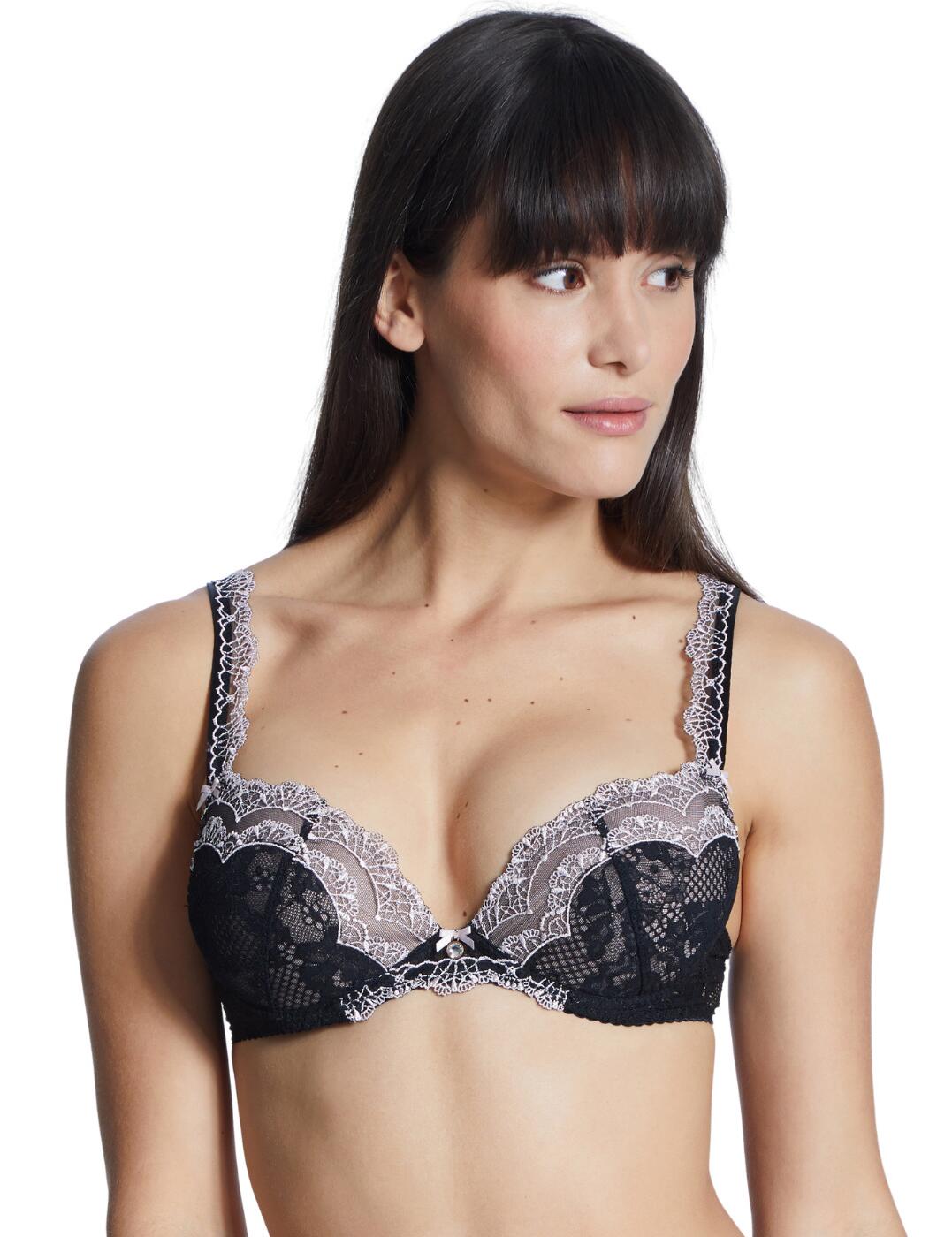 The Soleil Nocturne collection is the ultimate seductive lingerie line combined with Aubades sophisticated designs. This plunging bra flaunts contrasting embroidered tulle and floral lace panelling creating an ultra-sexy style. Removable padding offers an optional push-up effect which adds to the seductive deep plunging neckline. Underwired moulded cups add support and the adjustable straps allow for a unique fit. Matching items available from the Soleil Nocturne range from Aubade to complete your look.  Feminine floral lace Sexy plunging neckline Luxury gem charm Removable padding that adds a lifting effect Adjustable straps for an individual fit Underwired for support Composition: Cup embroidery: 43% Polyamide &pipe; 43% Polyester &pipe; 14% Elastane Composition: Front embroidery: 100% Polyester Composition: Lace front back: 88% Polyamide &pipe;12% Elastane Composition: Bottom lining: 100% Cotton Top lining: 100% Polyester  Listed in UK sizes  48715-88419-1180479 ND18-6 Plunge Bra