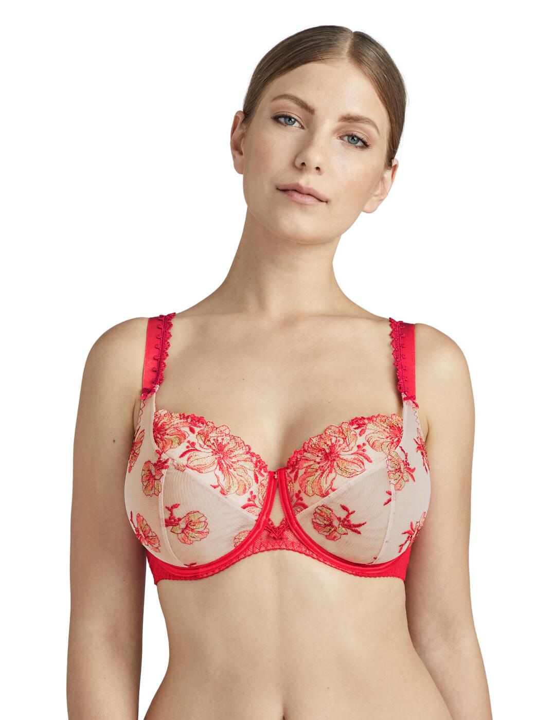 Femininity meets sensuality in the Poetique Esquisse collection from Aubade. This comfort full cup bra has a statement embroidered tulle which is inspired by floral tattoos for a modern feminine style. The tulle panelling and central cut-out detail is combined lace trim which follows your curves creating an ultra-sexy finish. Designed especially for larger cup sizes with the underwiring and full cup design which offer support and adjustable straps create an individual fit. Complete your look with matching items available from the Poetique Esquisse range by Aubade.  Sexy floral embroidered tulle Classic full cup shape Central cut-out detailing Adjustable straps for a unique fit Underwired for support Composition: 43% Polyamide &pipe; 16% Elastane &pipe; 41% Polyester  Listed in UK sizes  48733-88443-1180283 TF13 Full Cup Bra