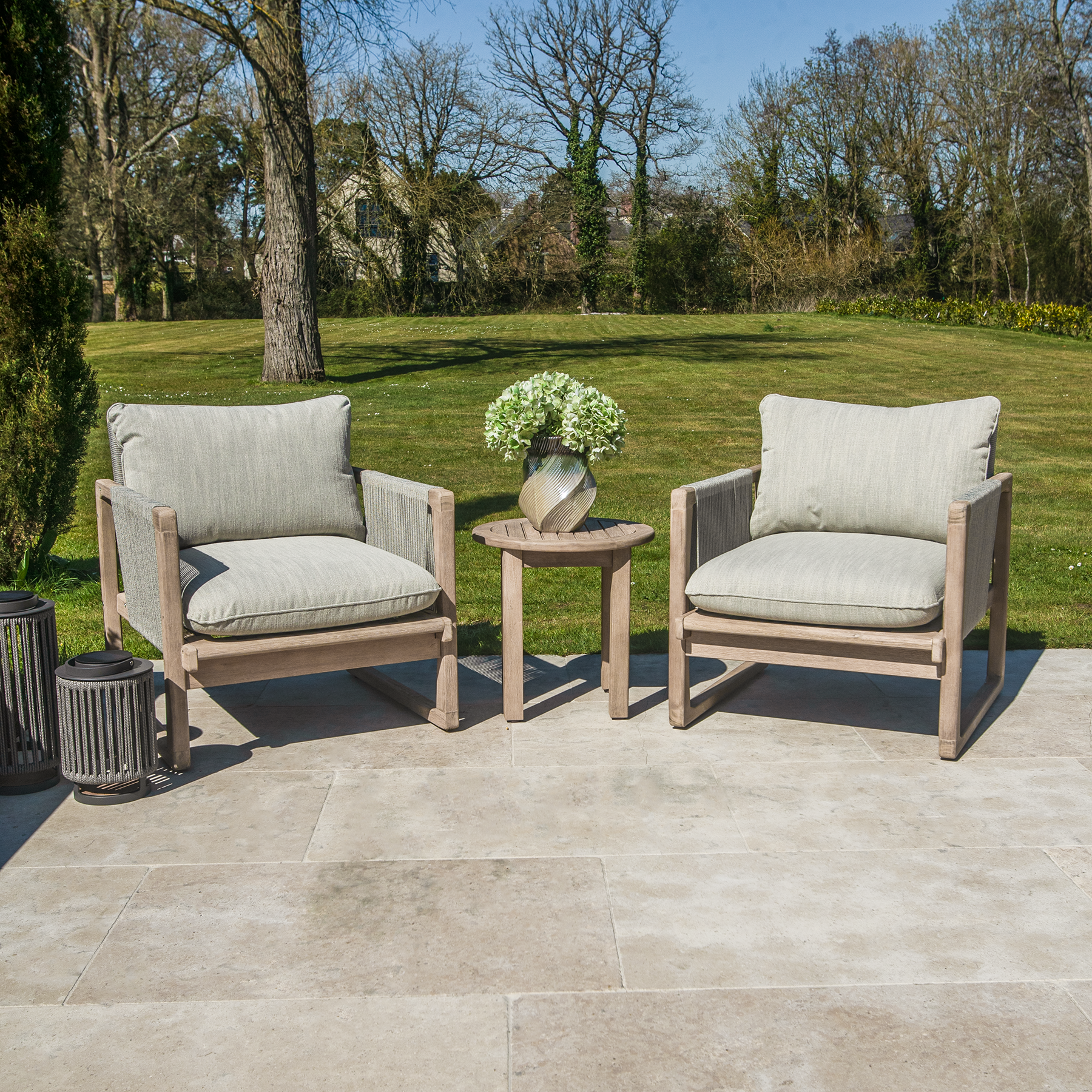 Bracken Outdoors Burford Rope Wooden Duo Lounge Chair and Side Table Garden...