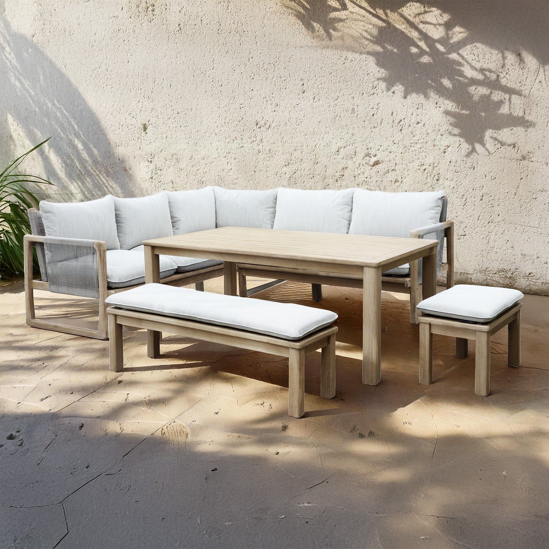 Bracken Outdoors Burford Rope Wooden Square Corner Sofa Garden Furniture Set with Mid Height Table