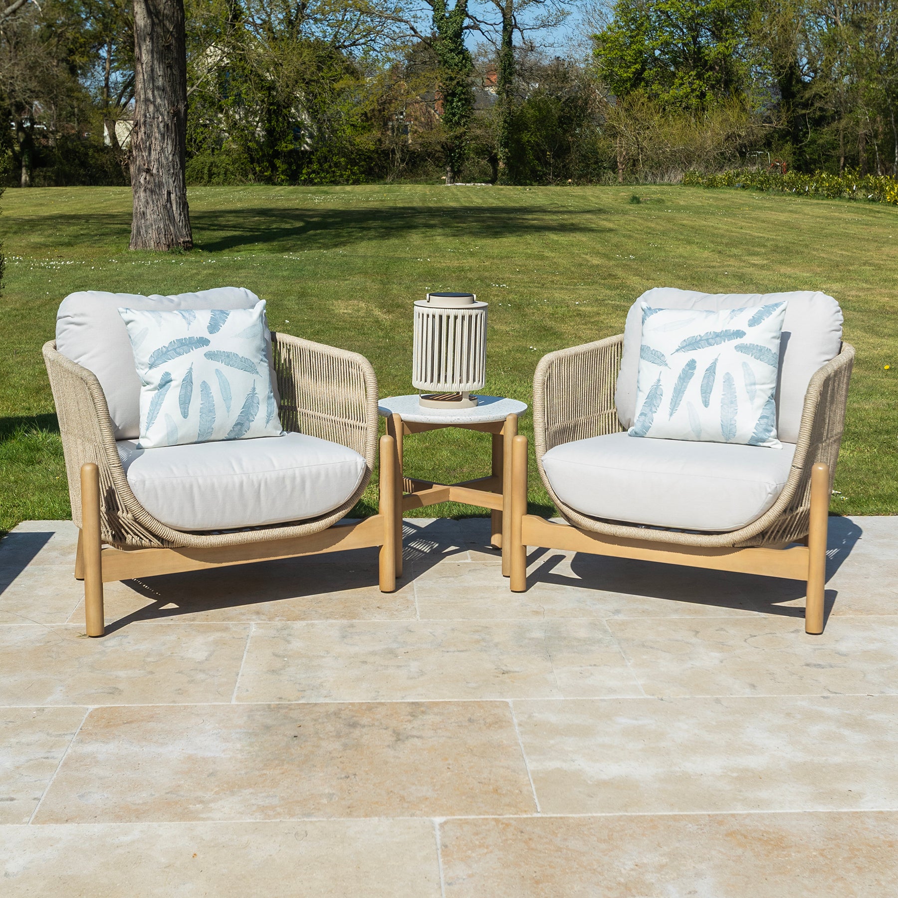 Bracken Outdoors Hampton Acacia Wood and Rope Duo Lounge Chair and Side...