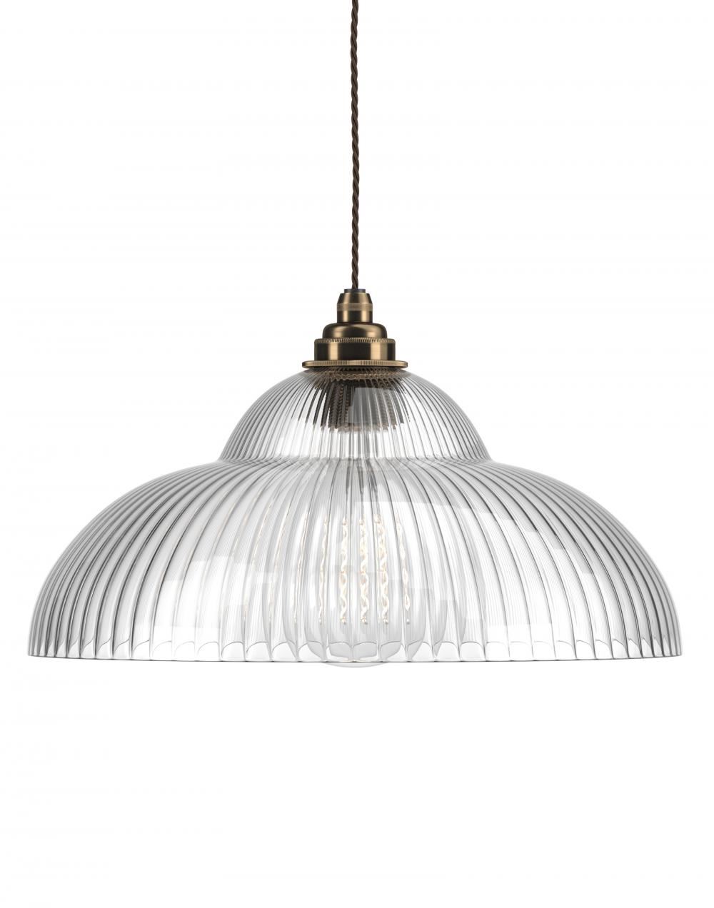 Fritz Fryer Wye Valley Pendant Skinny Ribbed Antique Brass Clear Designer Pendant Lighting