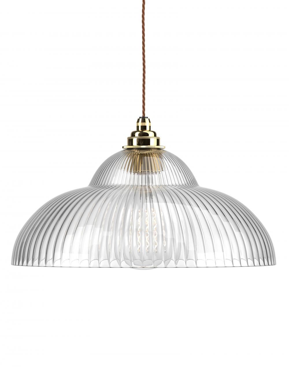 Fritz Fryer Wye Valley Pendant Skinny Ribbed Polished Brass Clear Designer Pendant Lighting