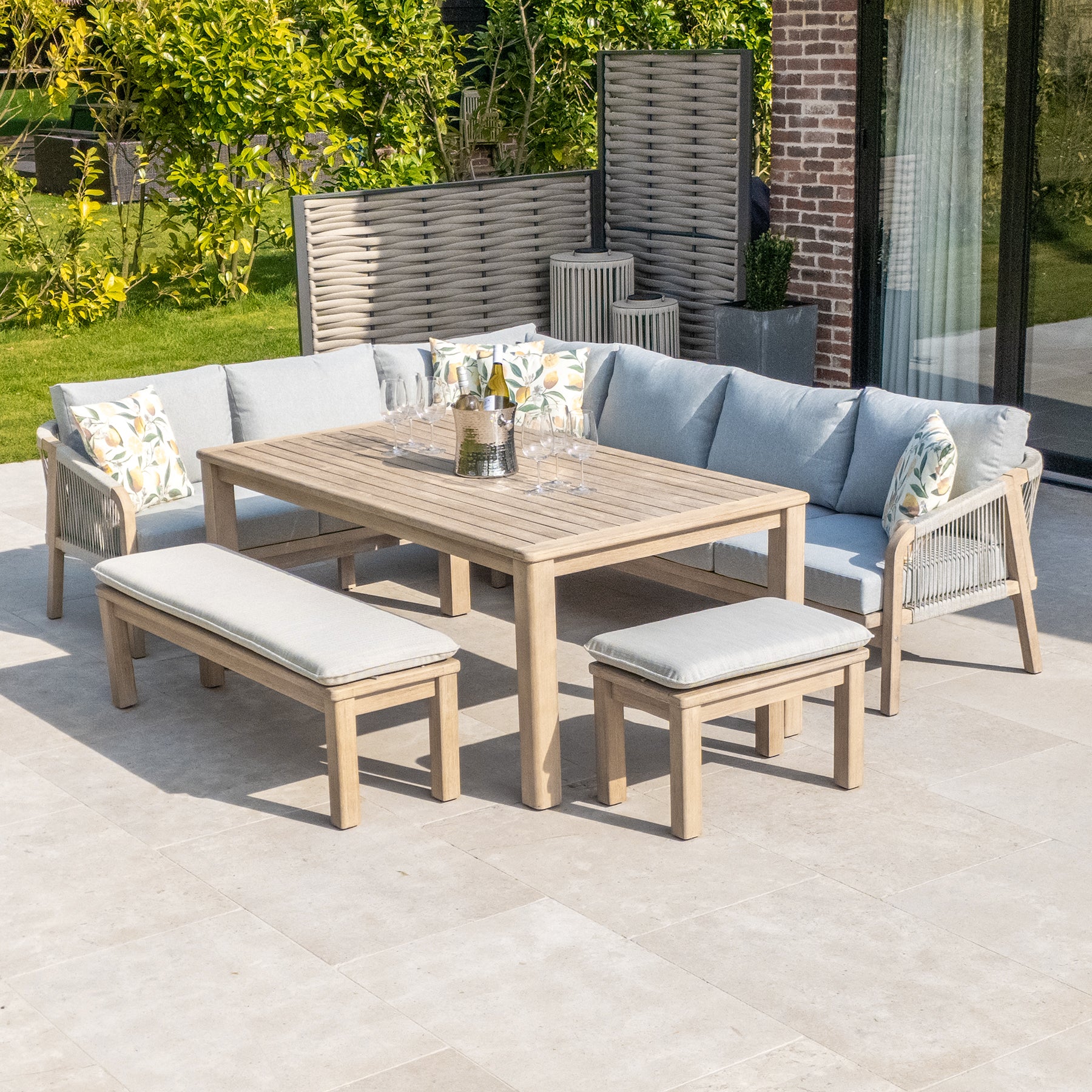 Bracken Outdoors Charlton Acacia Wood and Rope Garden Furniture Corner Sofa Set with Dining Table