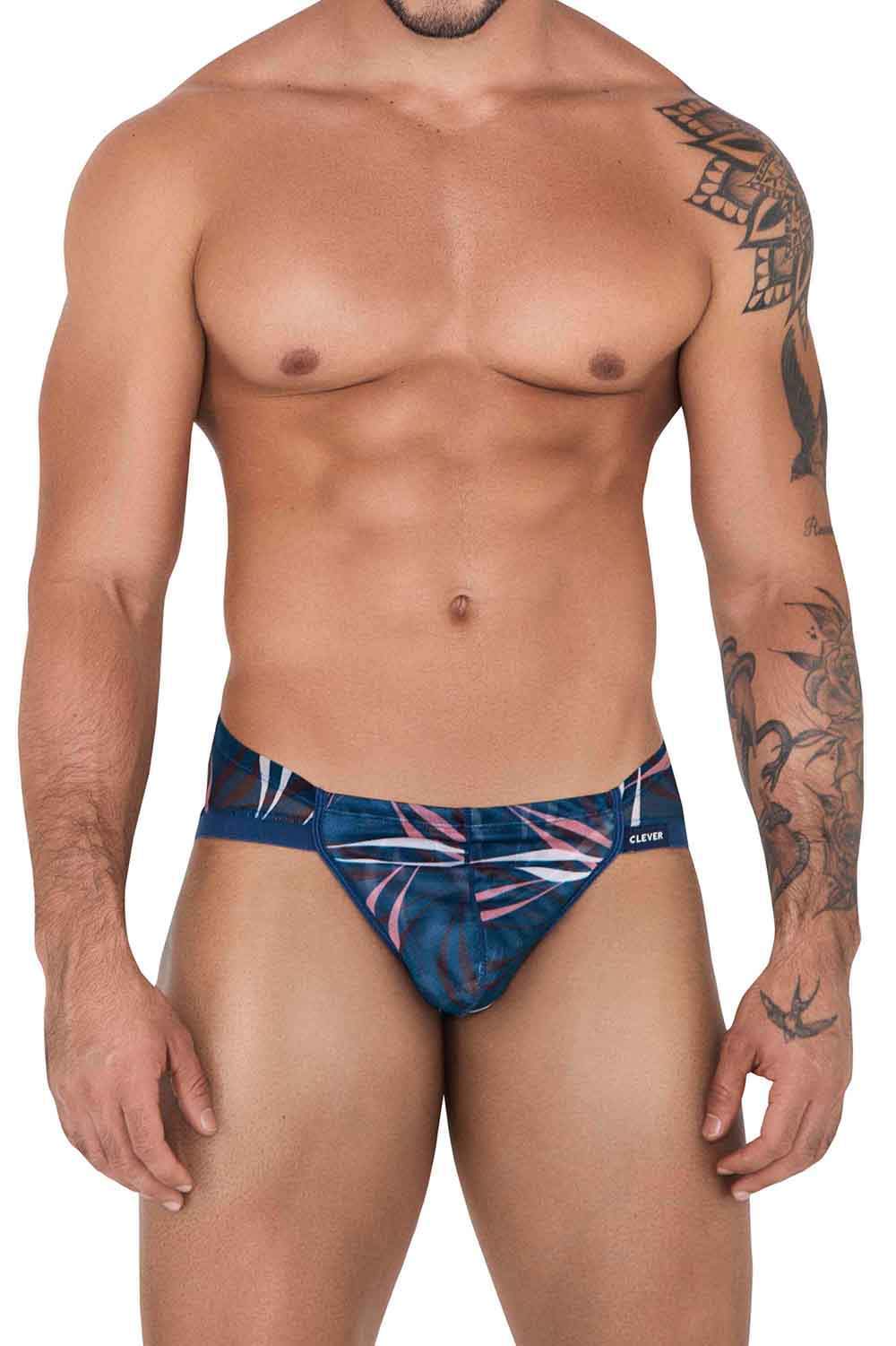 Shop interesting Clever Moda Continental Brief men’s underwear slips. See through mesh male bikinis - low rise fit with a curvy lined pouch. Buy now