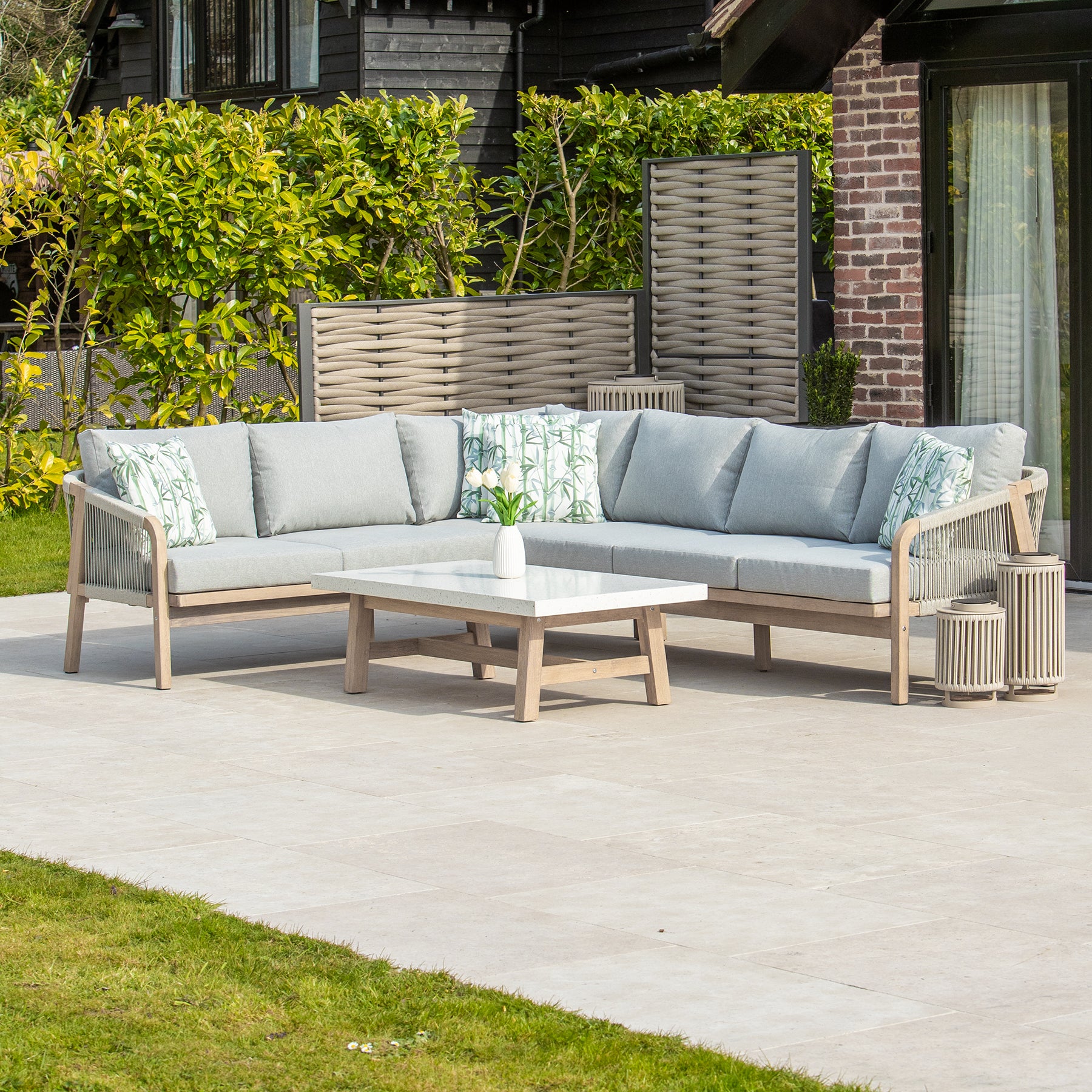 Bracken Outdoors Charlton Acacia Wood and Rope Garden Furniture Corner Sofa Set with Coffee Table