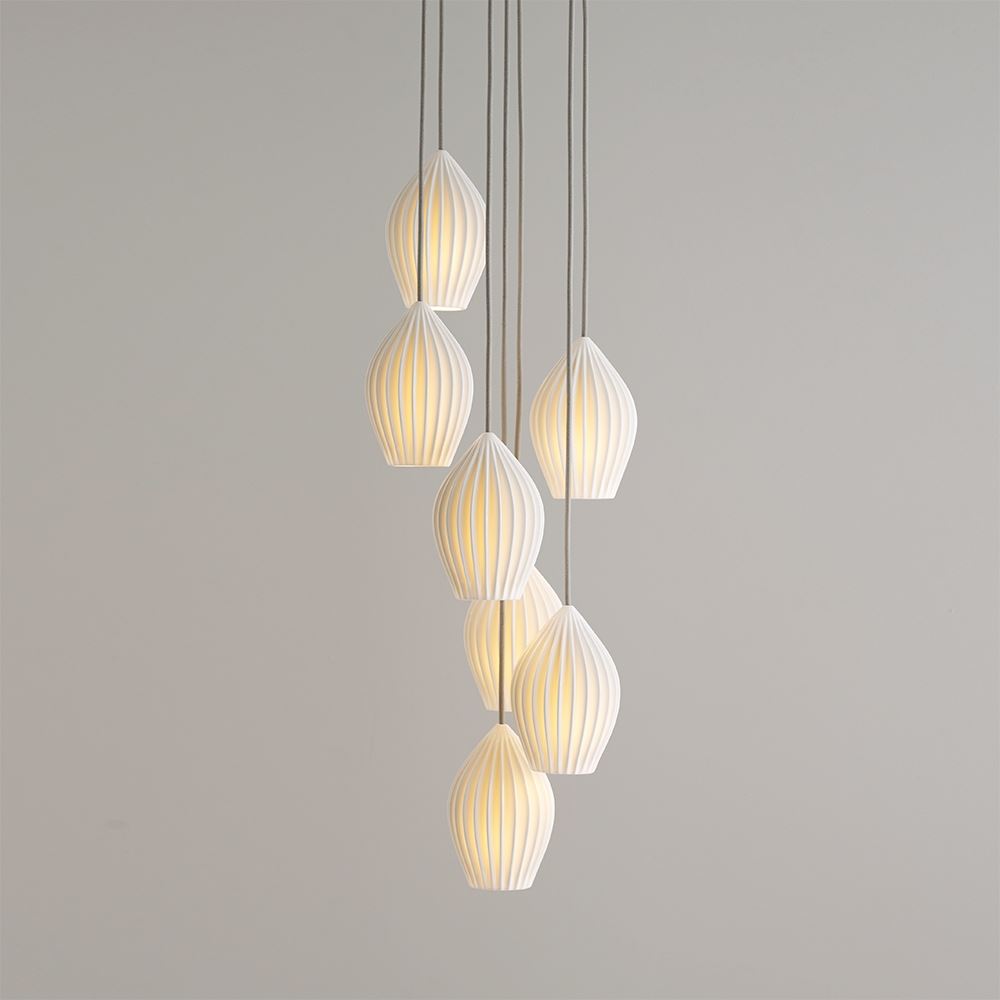 Original Btc Fin Grouping Pendant Grouping Of 7 White Designer Pendant Lighting