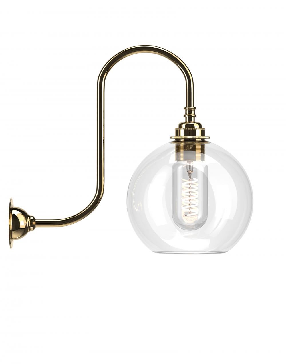 Hereford Swan Neck Bathroom Wall Light Medium Clear Polished Brass