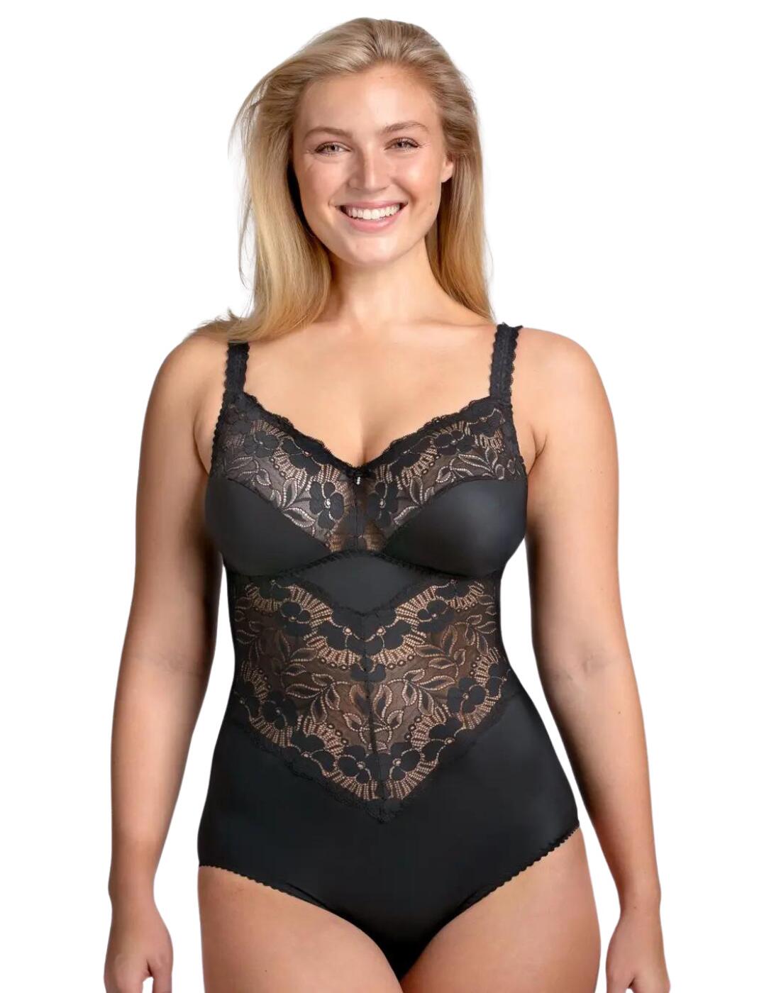 Embody sophistication and grace with the Miss Mary Of Sweden Fantastic Flair bodysuit. Featuring full cup coverage and stunning patterned lace, it offers superior support plus an aesthetic charm that cannot be overlooked. The intricate lace details adorn the cups and front, transforming the bodysuit into a piece of artistry that completes your outfit. Sheer panels on the cups and front strike the balance between allure and elegance, while the delicate edging and straps decorated with lace add a touch of feminine grace that elevates the overall style. Designed with your comfort in mind, this wireless bodysuit features adjustable shoulder straps that allow for a custom fit, tailoring the garment to your unique body shape for unparalleled comfort and support.