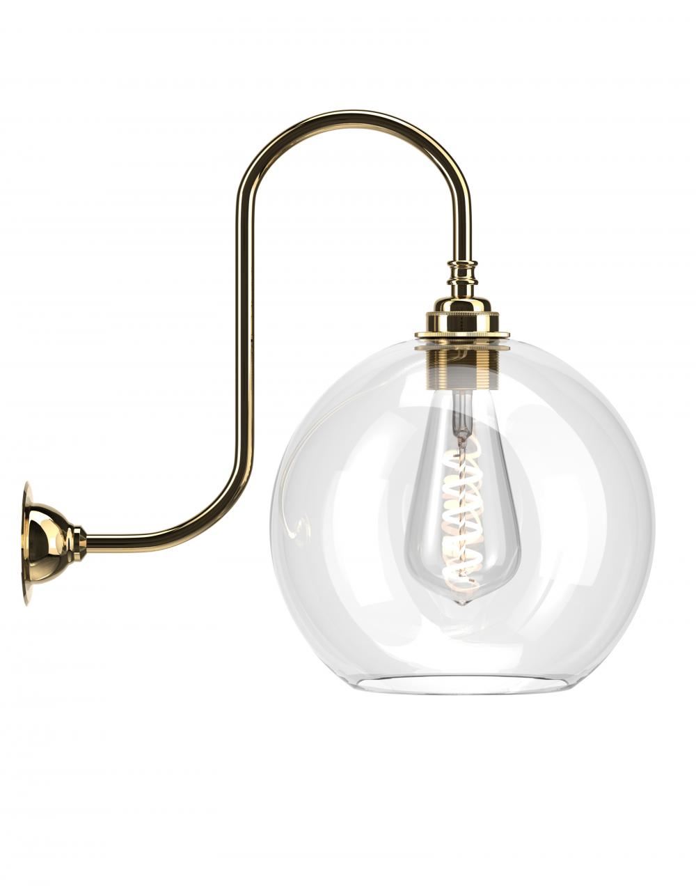 Hereford Swan Neck Bathroom Wall Light Large Clear Polished Brass