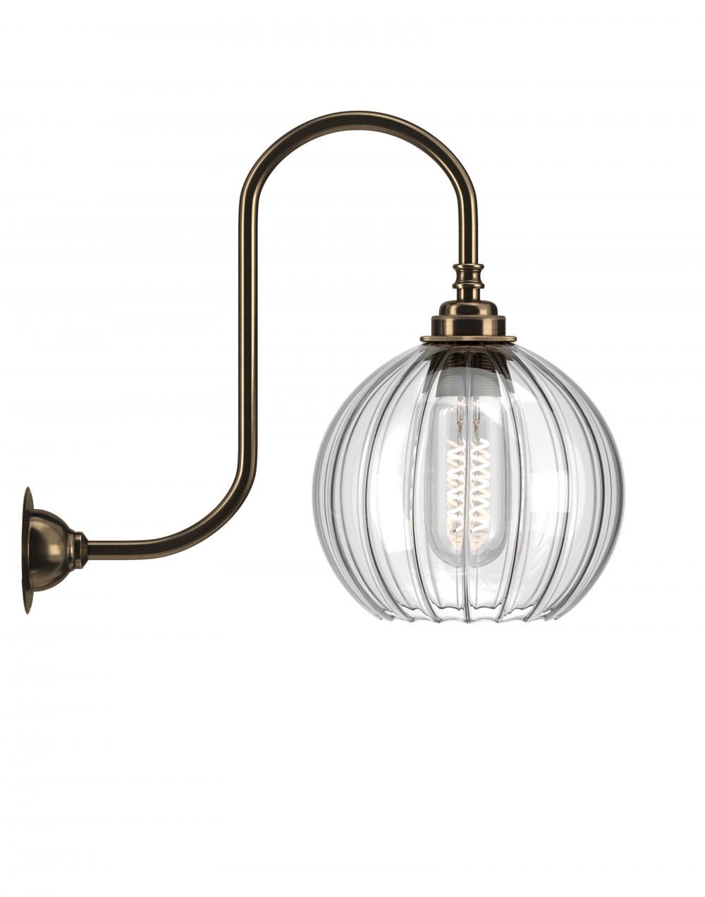 Hereford Swan Neck Bathroom Wall Light Medium Ribbed Antique Brass