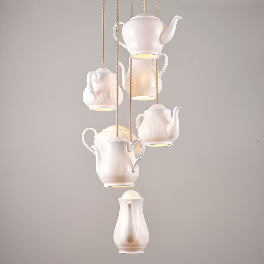 Original Btc Tea Pendant Teapot Grouping Of 7 White Designer Pendant Lighting