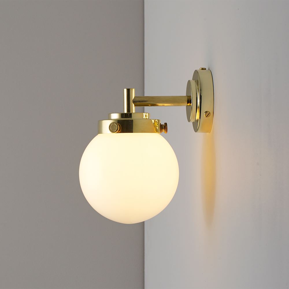 Mini Globe Wall Light Suitable For Bathrooms Brass Opal