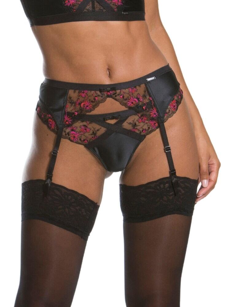 This VIP Satine suspender from Gossard will offer your stockings all the support they need whilst also enhancing your silhouette and decorating your waist beautifully. This opulent piece features semi-sheer fabric embroidered with standout floral details and sequins for a feminine and flirty look. The shallow design allows for a more comfortable wear, without compromising on style. The rear is crafted from a soft mesh that is minimalistic in detail to keep it comfortable and easy to wear.  Luxurious and standout design Semi-sheer fabric with floral embroidery and sequins Shallow design Soft mesh rear for comfort Adjustable suspender straps Hook and eye closure Composition: 47% Polyester &pipe; 30% Polyamide &pipe; 23% Elastane Listed in UK sizes  48967-88819-1181475 16402 Suspender Belt