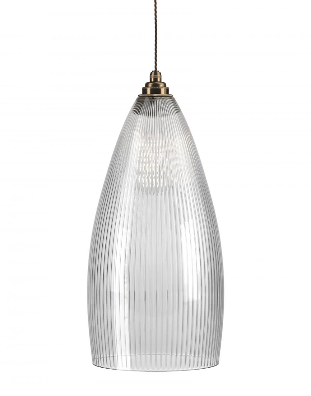 Fritz Fryer Upton Pendant Xl Skinny Ribbed Antique Brass Clear Designer Pendant Lighting