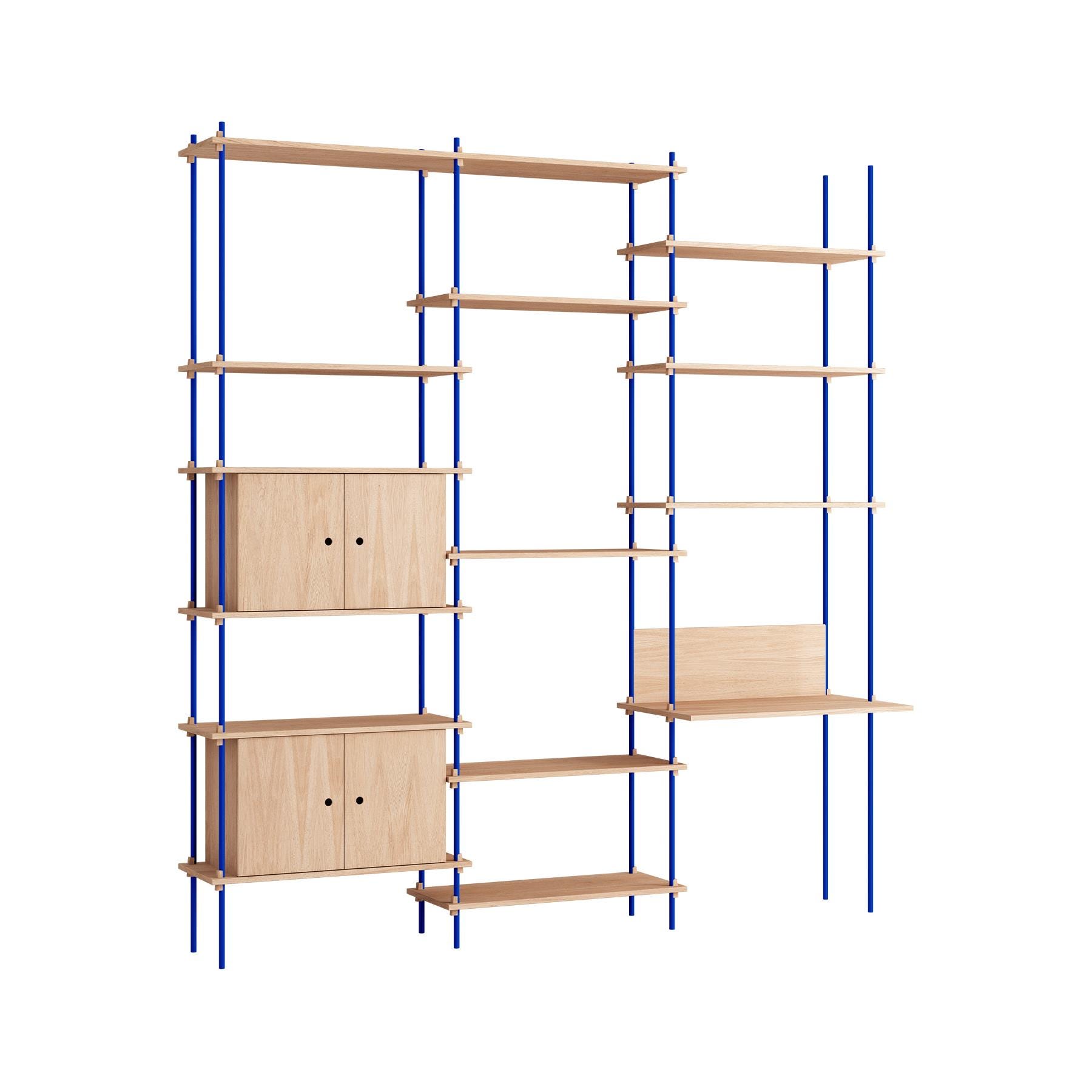 Moebe Triple Shelving System 2 Cabinets And Desk Oak Blue Light Wood Designer Furniture From Holloways Of Ludlow