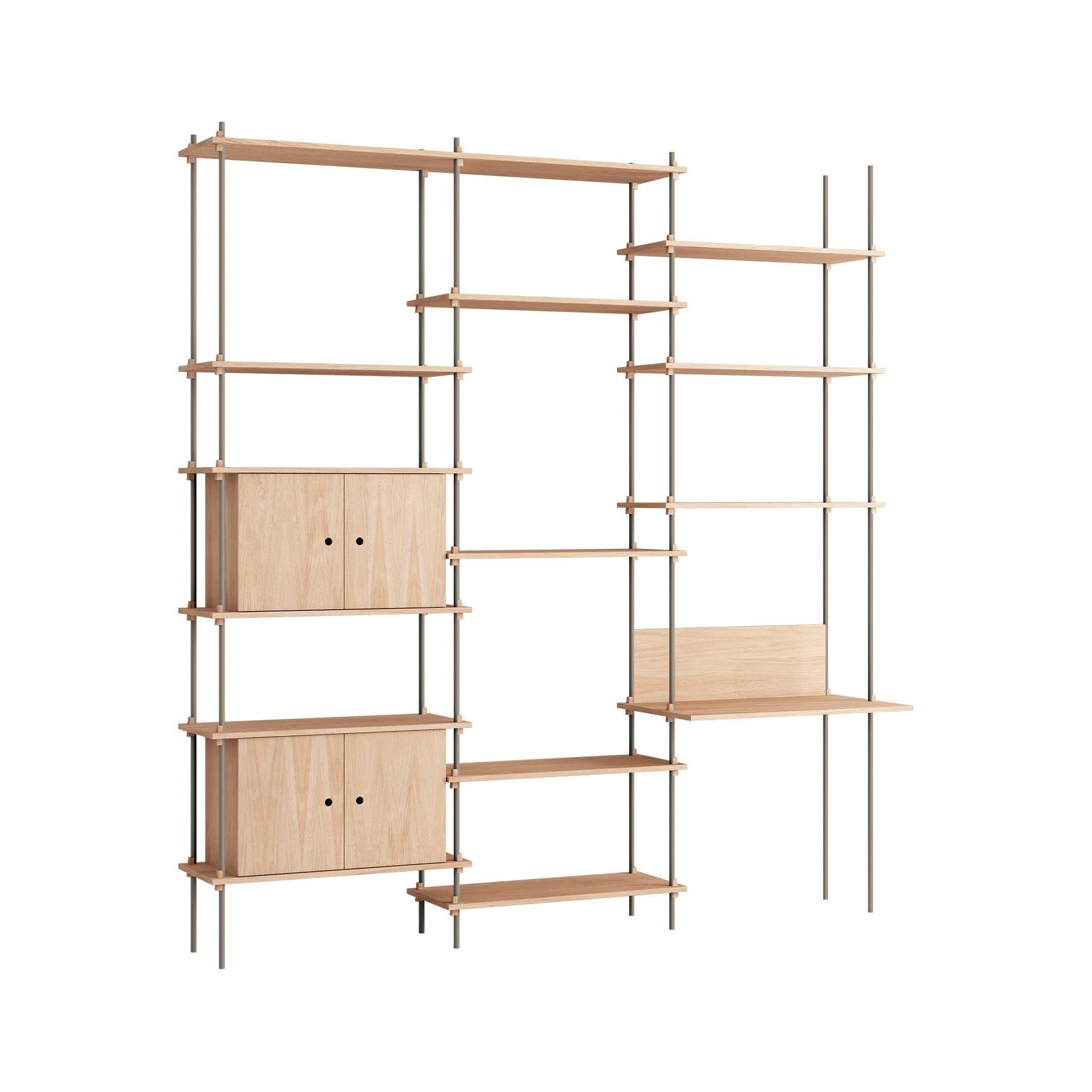 Moebe Triple Shelving System 2 Cabinets And Desk Oak Warm Grey Light Wood Designer Furniture From Holloways Of Ludlow