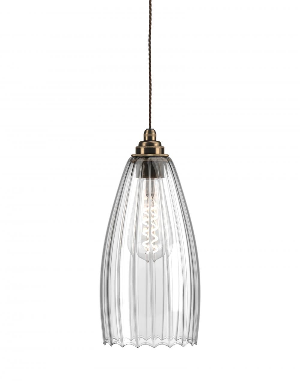 Fritz Fryer Upton Pendant Large Ribbed Antique Brass Clear Designer Pendant Lighting