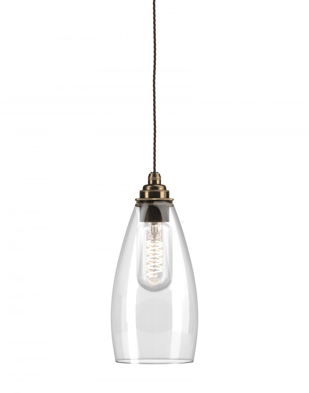 Fritz Fryer Upton Pendant Medium Skinny Ribbed Polished Brass Clear Designer Pendant Lighting