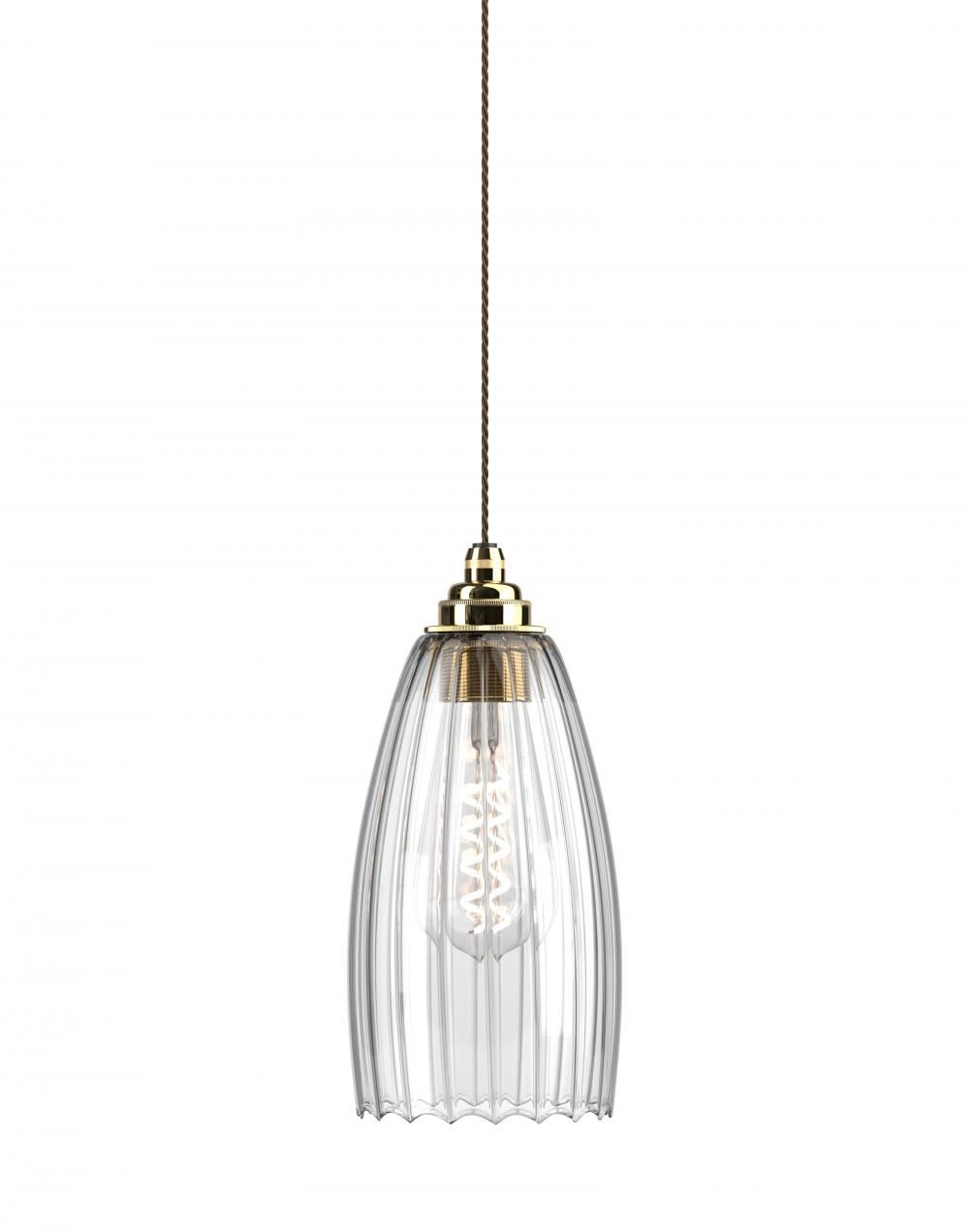 Fritz Fryer Upton Pendant Medium Ribbed Polished Brass Clear Designer Pendant Lighting