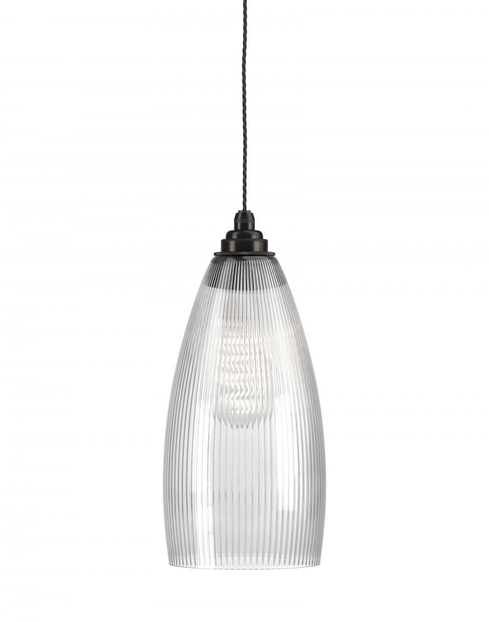 Fritz Fryer Upton Pendant Large Skinny Ribbed Bronze Clear Designer Pendant Lighting