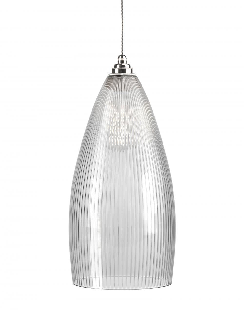 Fritz Fryer Upton Pendant Xl Skinny Ribbed Nickel Clear Designer Pendant Lighting