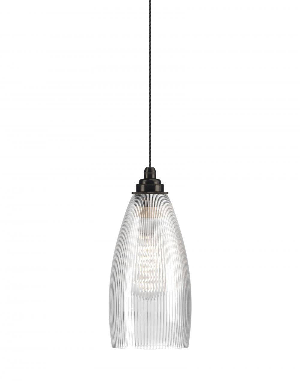 Fritz Fryer Upton Pendant Medium Skinny Ribbed Bronze Clear Designer Pendant Lighting