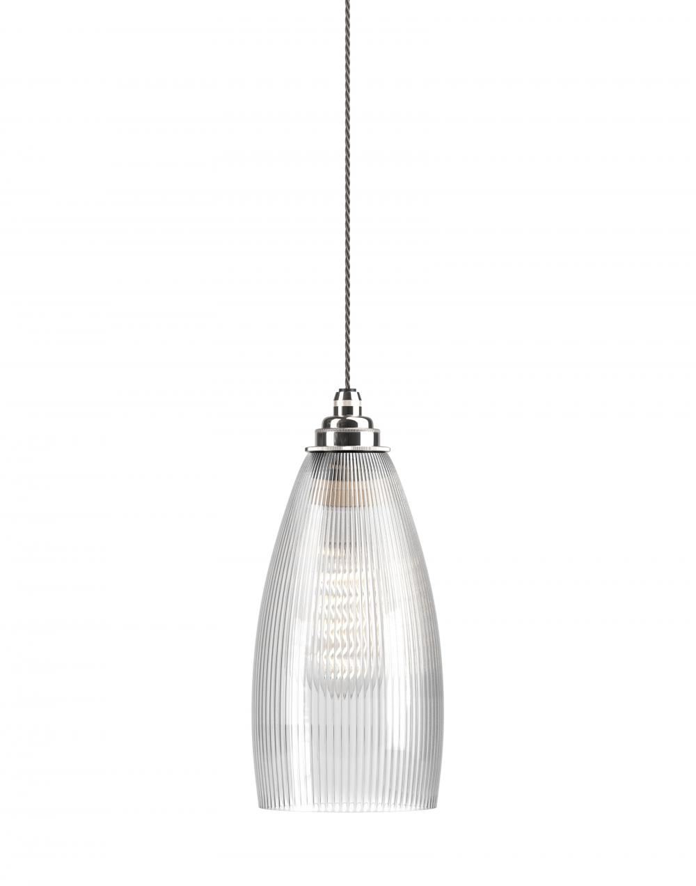 Fritz Fryer Upton Pendant Medium Skinny Ribbed Nickel Clear Designer Pendant Lighting