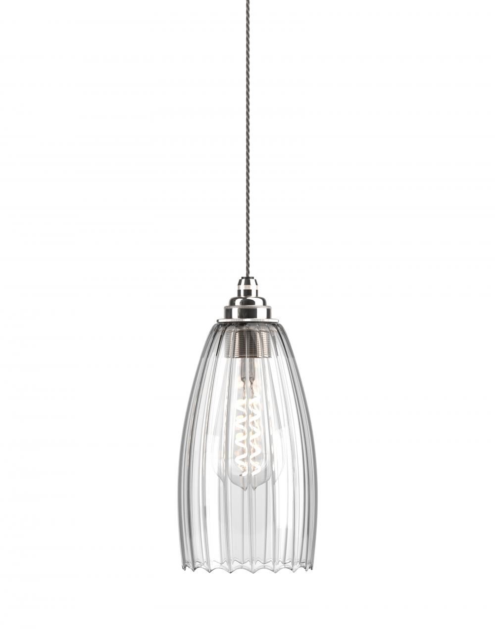 Fritz Fryer Upton Pendant Medium Ribbed Nickel Clear Designer Pendant Lighting