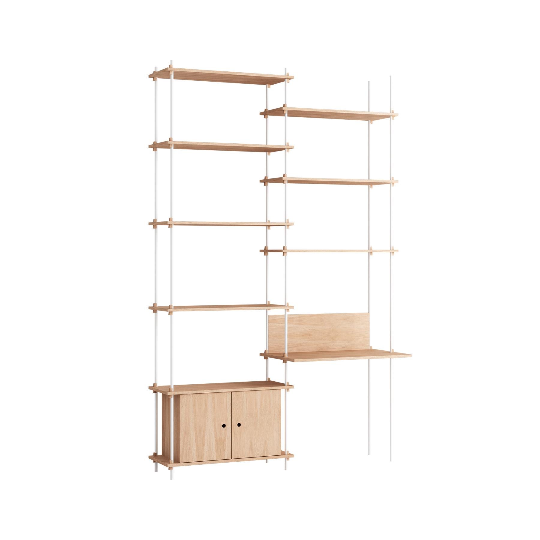 Moebe Double Shelving System With Desk And Cabinet Oak White Light Wood Designer Furniture From Holloways Of Ludlow