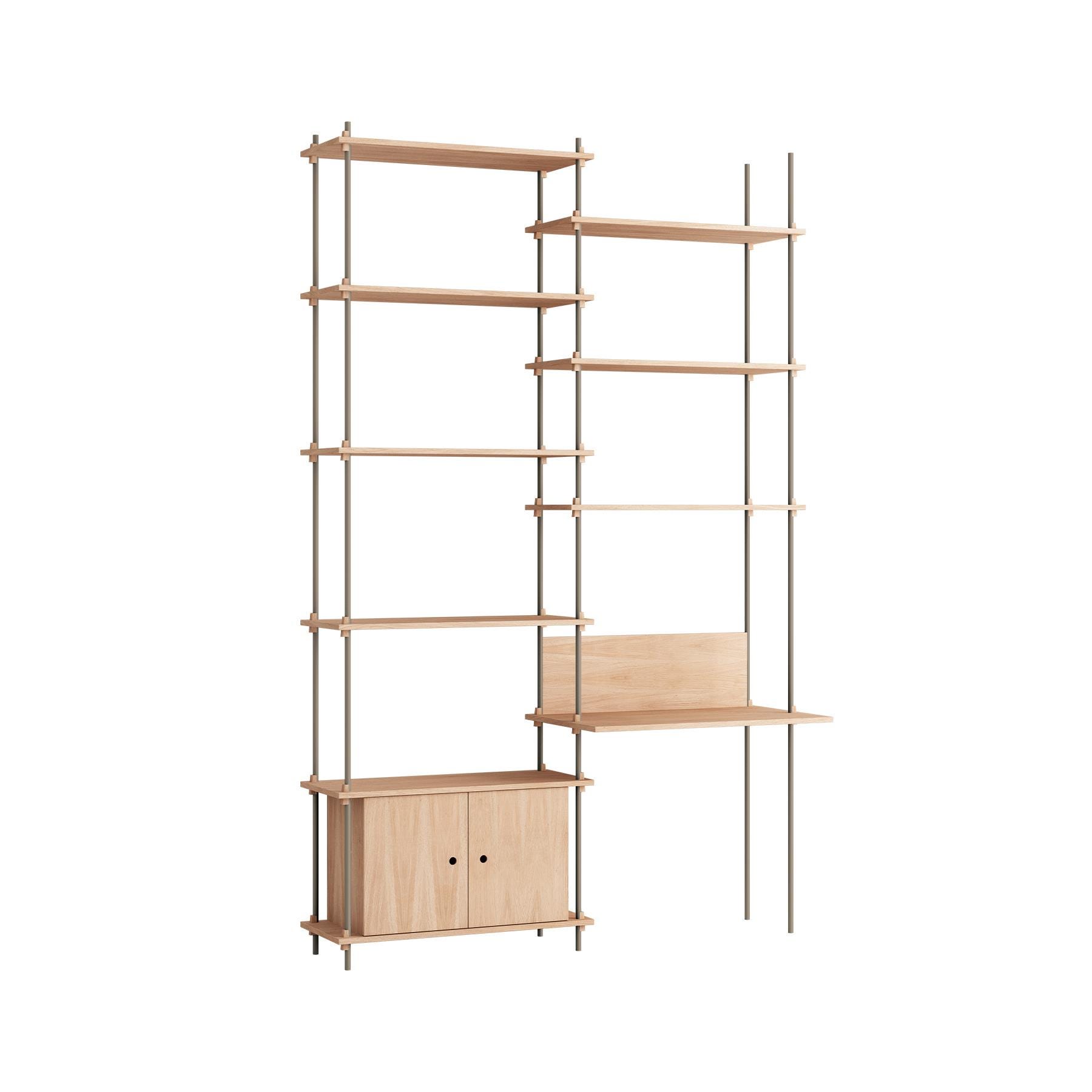 Moebe Double Shelving System With Desk And Cabinet Oak Warm Grey Light Wood Designer Furniture From Holloways Of Ludlow