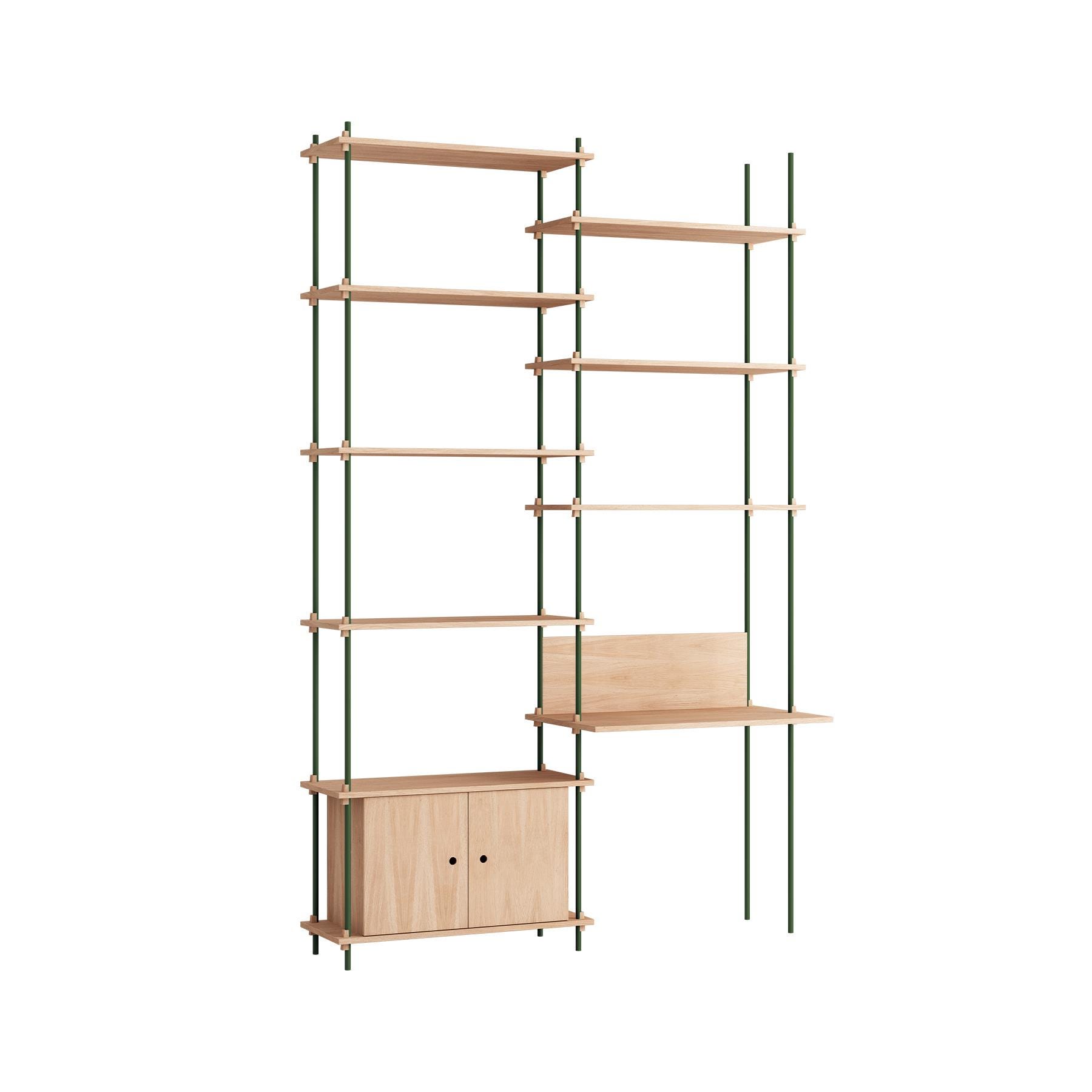 Moebe Double Shelving System With Desk And Cabinet Oak Pine Green Light Wood Designer Furniture From Holloways Of Ludlow