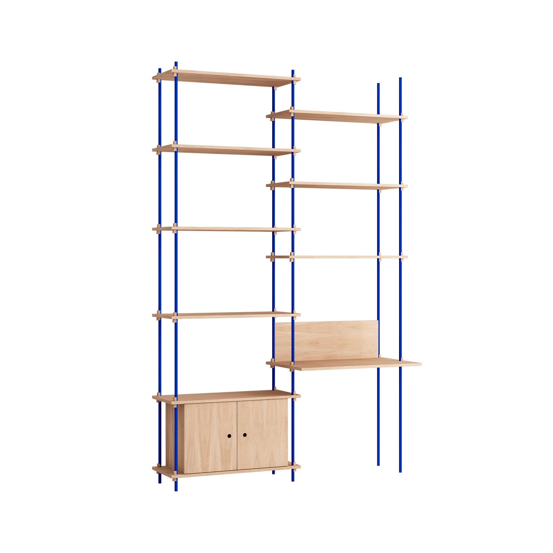 Moebe Double Shelving System With Desk And Cabinet Oak Blue Light Wood Designer Furniture From Holloways Of Ludlow
