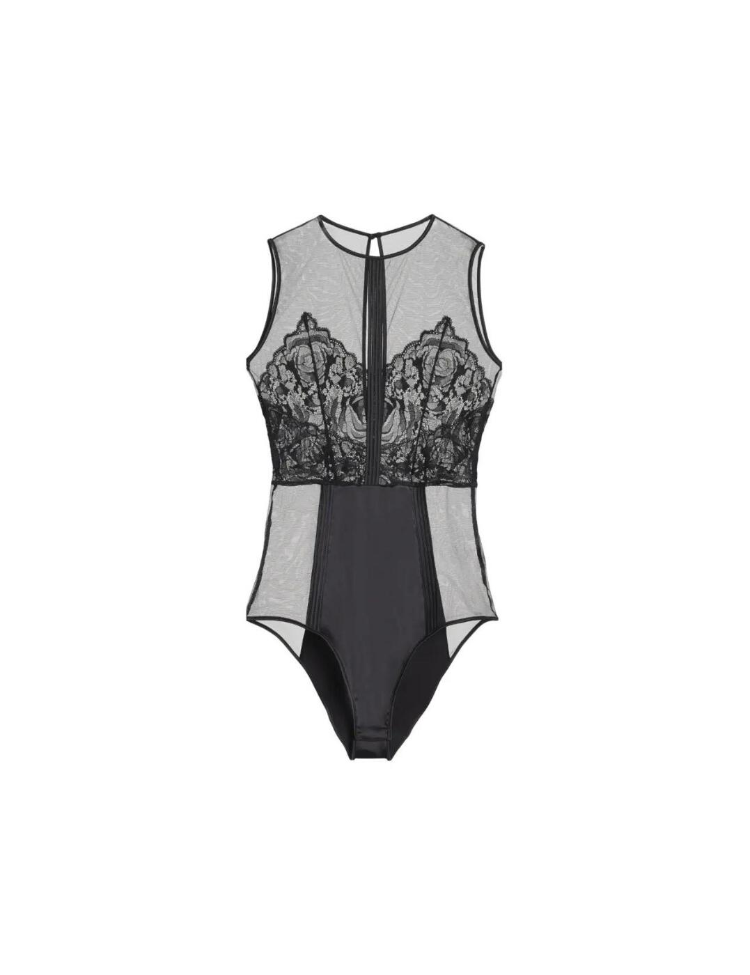 This stunning bodysuit from the CK Black collection at Calvin Klein is seductive, eye-catching, and sure to fill you with confidence. This luxury piece features semi-sheer floral lace for a feminine style, along with sheer mesh sections that offer flirty glimpses of the skin. Modesty is still given with opaque sections at the front and rear. The cups are unlined with no wiring for a fully natural shape. Satin piping runs down the front and along with the sheer side panels, this creates a beautiful silhouette of your waist.  Seductive and feminine design Semi-sheer floral lace Sheer mesh and opaque sections to create modesty in areas needed Unlined cups Non-wired Satin piping at front Sleeveless styling Button fastening at back neck Composition: 91% Polyamide &pipe; 9% Elastane Listed in UK sizes  49103-89029-1187489 QF5906E Body