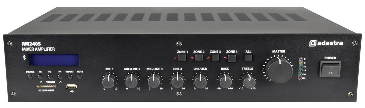 Image of 4 Zone 100 Volt Amplifier with Bluetooth and Tuner 240 Watts