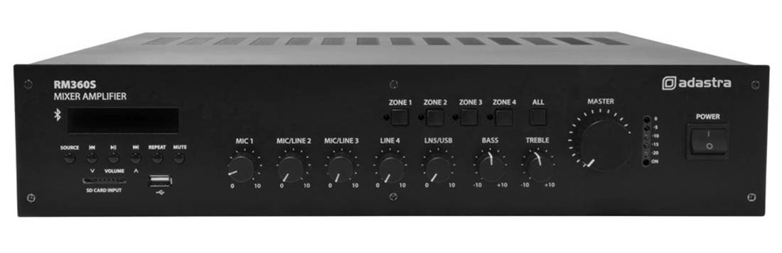 Image of 100 Volt Amplifier with Bluetooth, Tuner and SD/USB Player 360 Watts