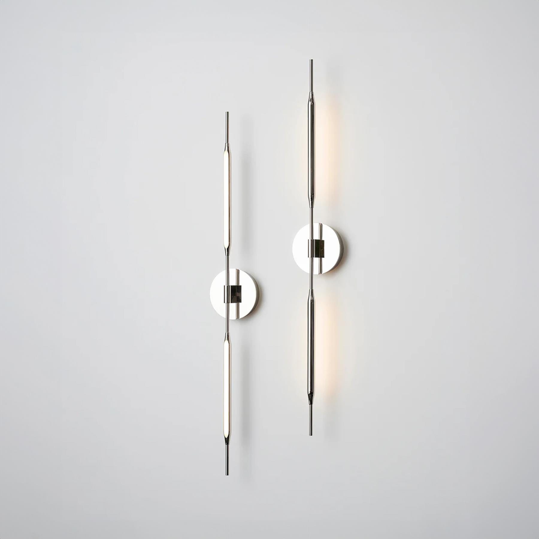 Tom Kirk Lighting Tom Kirk Reed Wall Light Rear Facing Poished Nickel Wall Lighting Silver