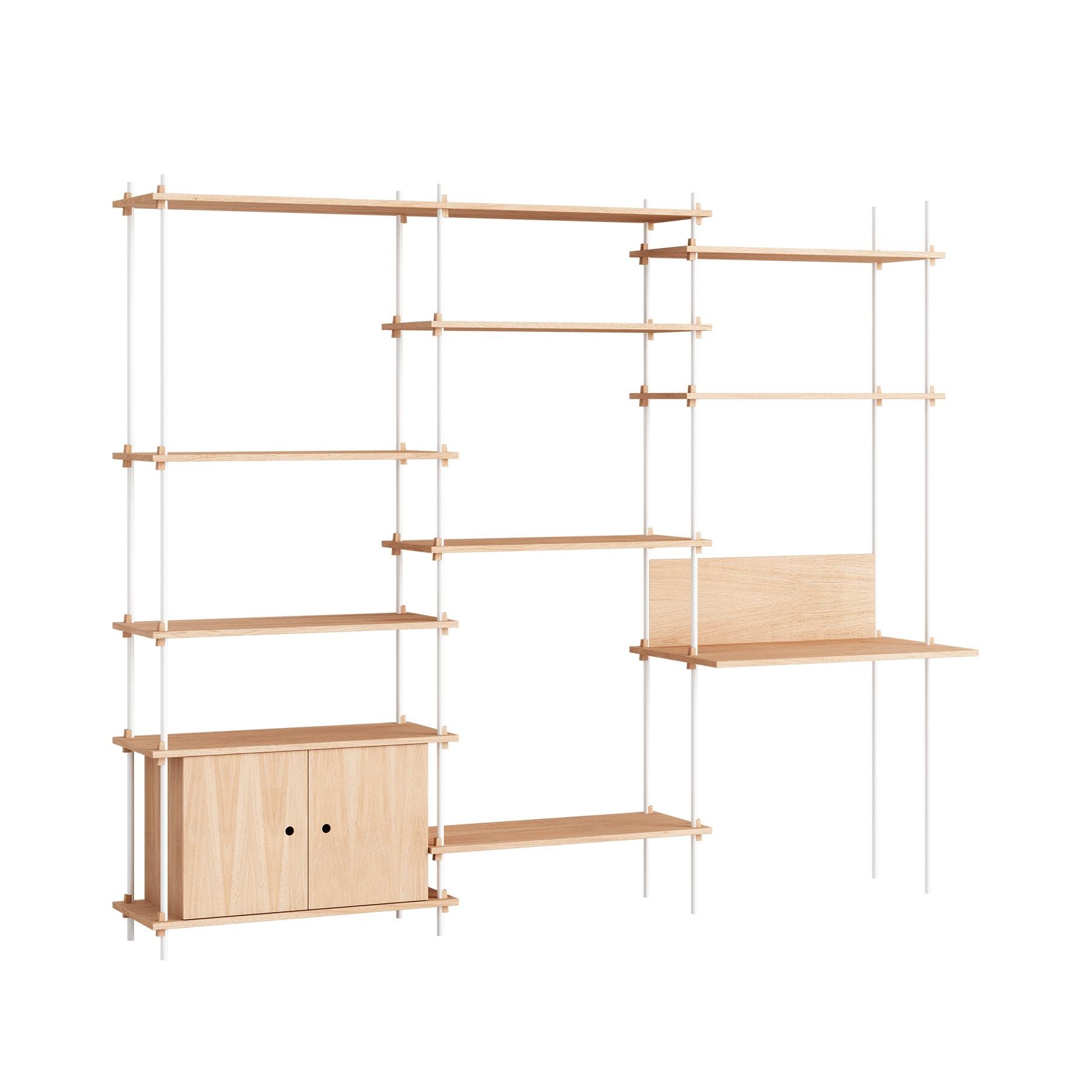 Moebe Triple Shelving System With 1 Cabinet And Desk Oak White Light Wood Designer Furniture From Holloways Of Ludlow