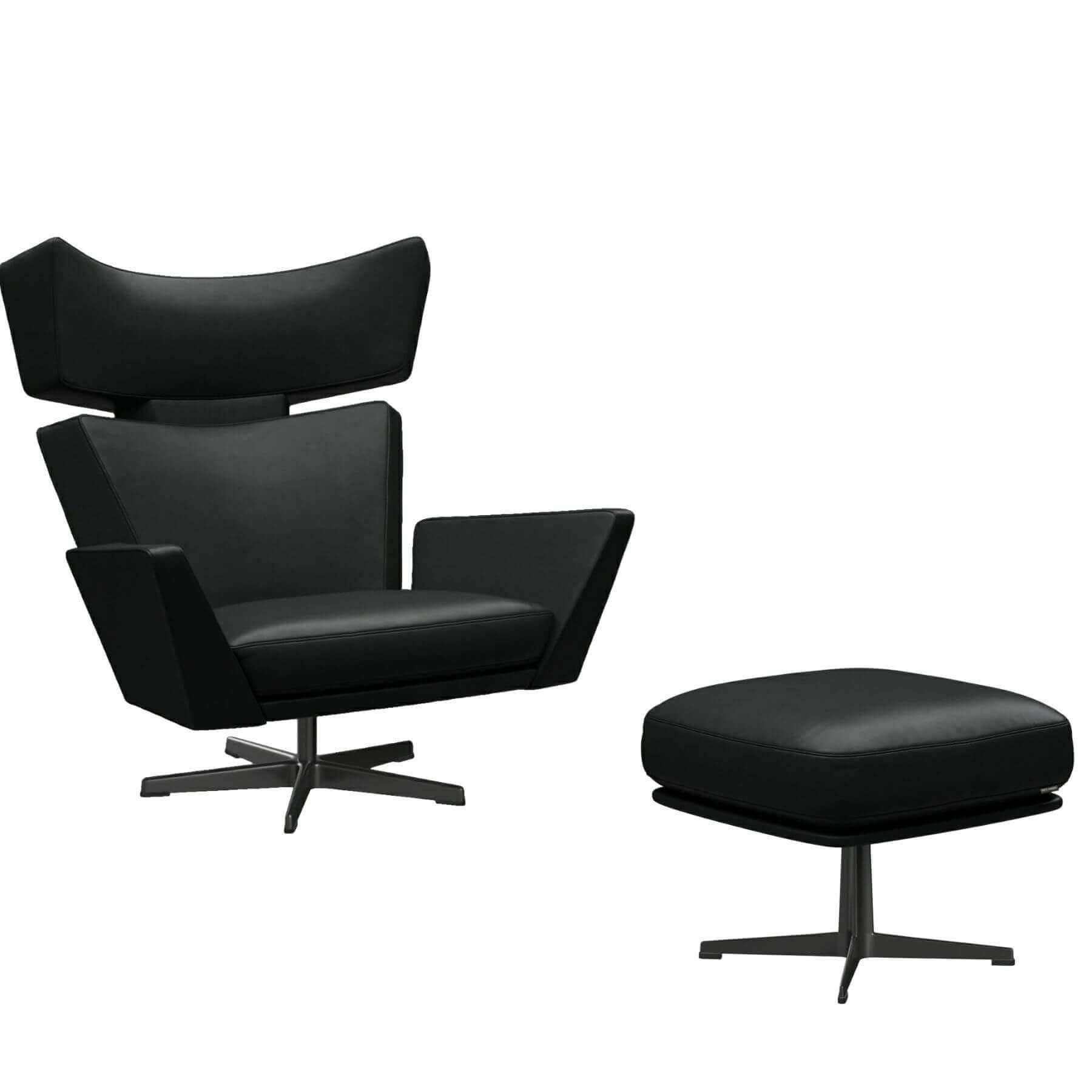 Fritz Hansen Oksen Lounge Chair Grace Leather Black Black Base With Ottoman Designer Furniture From Holloways Of Ludlow